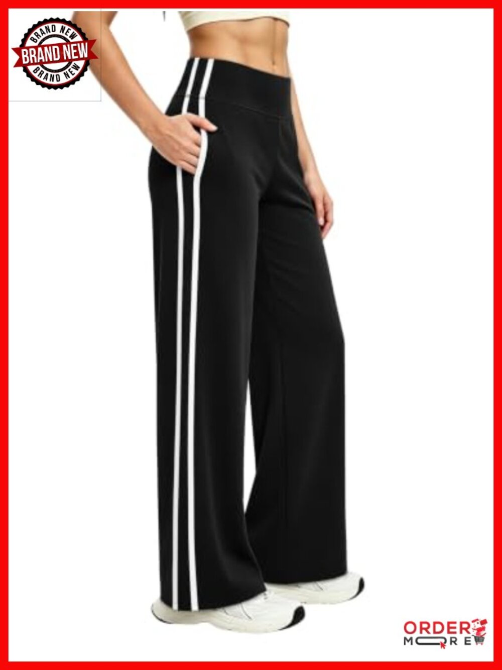 High Waist Wide Leg Pants with Pockets Loose Stretch Athletic Track Pants